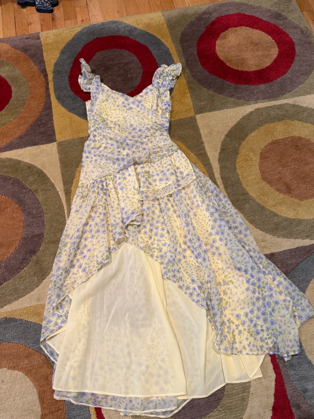 Abercrombie & Fitch Yellow Floral Print High Low Maxi Dress Ruffle Straps XS P
